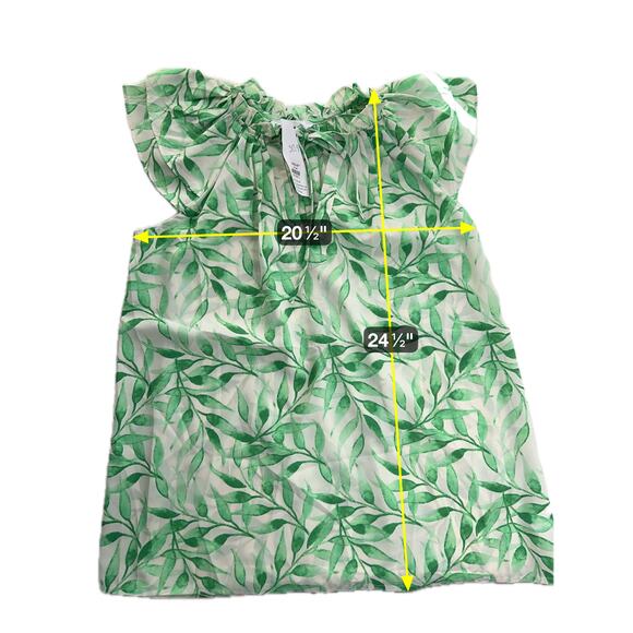 NWT First Love Green Tropical Leaf Print Flutter Sleeve Blouse Womens Size Small - Picture 9 of 9